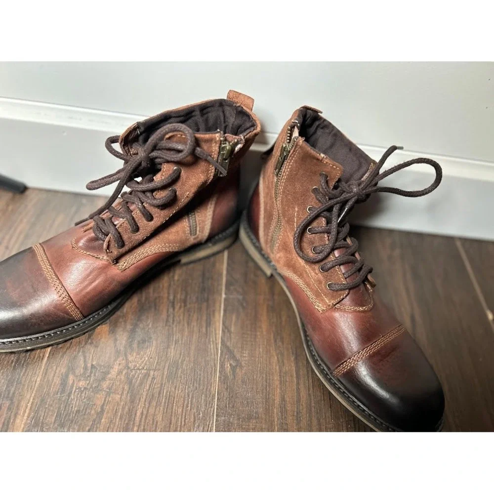 GBX Original 1969 Mens Brown‎ Leather Suede Lace Up Zip Ankle Boots Size 9M